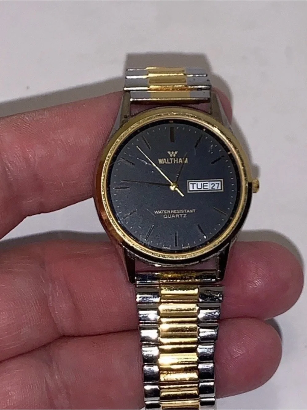 Waltham Vintage Watch: Day Date / Water Resistant Quartz / New Battery